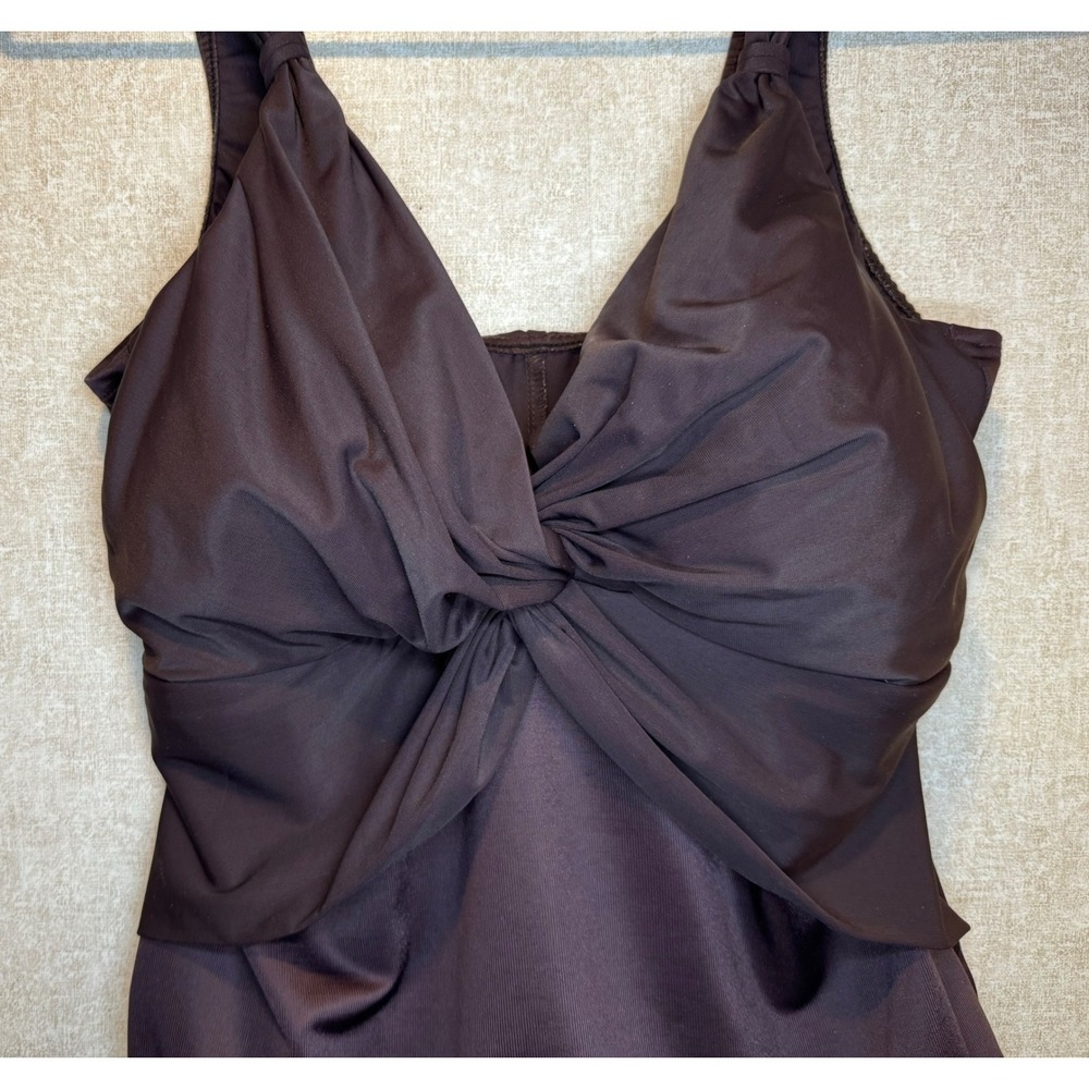 Miraclesuit Estilo Cocoa Brown Twist Front One Piece Swimsuit Slimming Size 16W - Picture 3 of 9